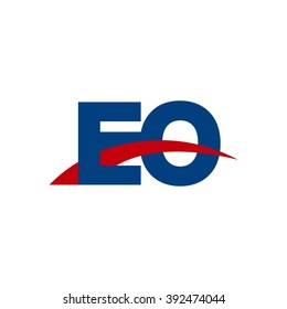 EO initial overlapping swoosh letter logo blue red