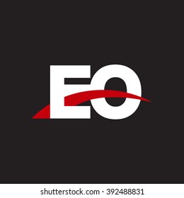 EO initial overlapping swoosh letter logo white red black background