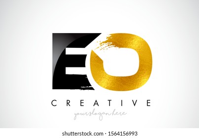 EO Letter Design with Black Golden Brush Stroke and Modern Look Vector Illustration.