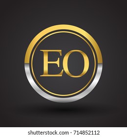 EO Letter logo in a circle, gold and silver colored. Vector design template elements for your business or company identity.