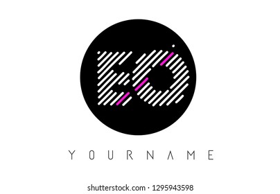 EO Letter Logo Design with White Lines and Black Circle Vector Illustration