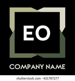 EO letters business logo creative  icon design template elements in abstract background logo, design identity in square with four colors, modern alphabet letters