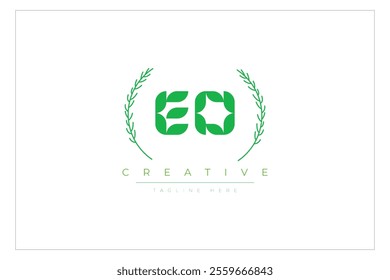 EO letters eco logo with leaf. Fresh nature and healthy leaf logo design.