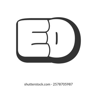 EO logo, bubble comic lettering, rounded in graffiti style black and white silhouette. Trendy preschool E and O letter text for festival party, personal initials, children funky print and web. 