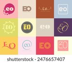 EO logo company template. Letter e and o logotype. Set different classic serif lettering and modern bold text with design elements. Initial font typography. Collection trendy business identity.