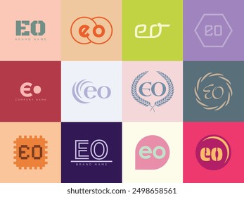 EO logo company template. Letter e and o logotype. Set different classic serif lettering and modern bold text with design elements. Initial font typography. Collection trendy business identity.