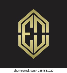 EO Logo monogram with hexagon shape and outline slice style with gold colors