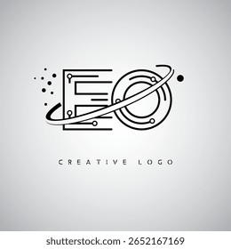 EO Orbit Monogram Logo – Futuristic Minimal Letter mark with Circular Line Art, Tech-Inspired Dots and Space Motion Concept for Modern Branding Identity
