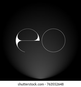 EO White thin minimalist LOGO Design with Highlight on Black Background.