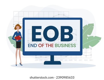 EOB - Fin del acrónimo. fondo de concepto de negocio. concepto de ilustración vectorial con palabras clave e iconos. ilustración con iconos para banner web, volante, página de inicio