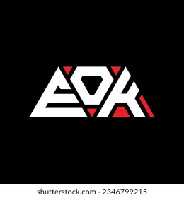 EOK triangle letter logo design with triangle shape. EOK triangle logo design monogram. EOK triangle vector logo template with red color. EOK triangular logo Simple, Elegant, and Luxurious design.