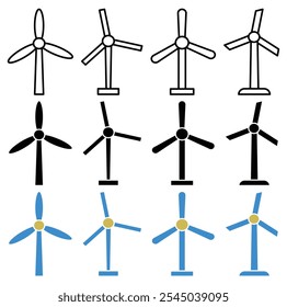 Eolic energy icon in black and colored versions.