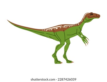 Eoraptor basal sauropodomorp, cartoon dinosaur. T-rex theropod, green dino extinct animal, dinosaur isolated cartoon animal. Vector cute character Eoraptor