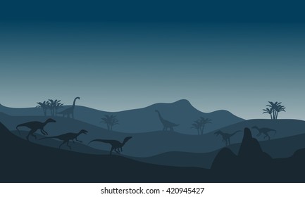 eoraptor silhouette in hills with blue backgrounds