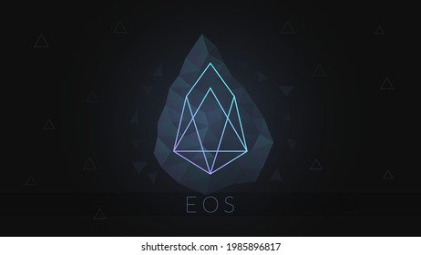 EOS colorful gradient logo with polygonal shape on dark background.