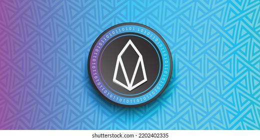 Eos (EOS) crypto coin token vector illustration. Virtual currency symbol banner and background