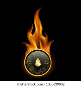 Eos Cryptocurrency Coin On Fire Background