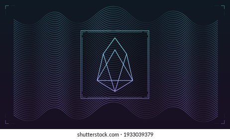 EOS kryptowährendes farbiges Farbverlauf-Logo auf dunklem Hintergrund mit flacher Linie.
