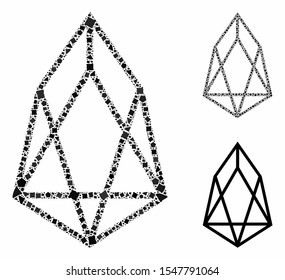 Eos currency mosaic of inequal elements in variable sizes and color hues, based on eos currency icon. Vector irregular elements are composed into mosaic.