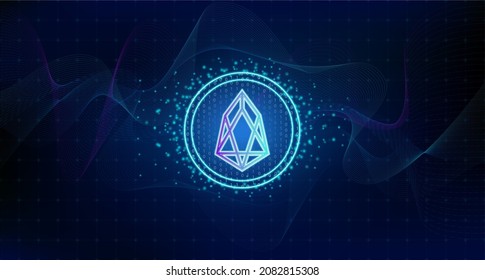 EOS currency. On blockchain technology background. Electronic cryptocurrency modern technology. Online bank and financial communications futuristic. ​International stock exchange. 3D Vector.