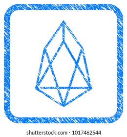 Eos Currency rubber seal stamp imitation. Icon vector symbol with grunge design and unclean texture in rounded square frame. Scratched blue sign on a white background.