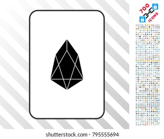 Eos playing card icon with 700 bonus bitcoin mining and blockchain pictures. Flat vector style for gambling and bitcoin apps.