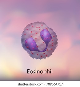 Eosinophil. Leukocytes. White Blood Cell. Blurred Background, Vector Medical Illustration