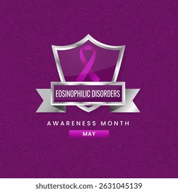 Eosinophilic Disorder awareness Month background design with Magenta silk ribbon.