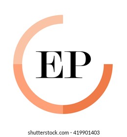 EP black letters , modern type of font , tree orange colors , simply alphabet like design identity
