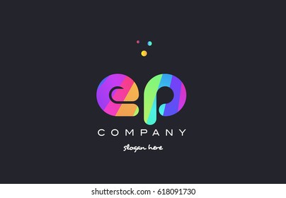 ep e p  creative rainbow green orange blue purple magenta pink artistic alphabet company letter logo design vector icon template