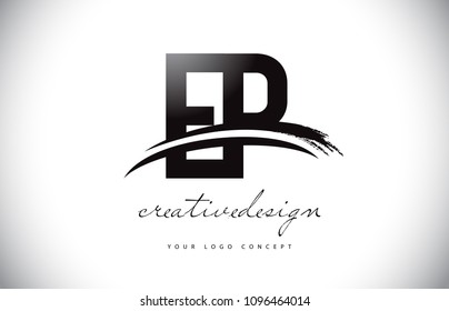 EP E P Letter Logo Design with Swoosh and Black Brush Stroke. Modern Creative Brush Stroke Letters Vector Logo