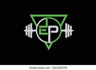 EP E P Letter Logo Design in Green and Gray Colors. Creative Modern Letters Vector Icon Logo, Gym and Fitness logo.