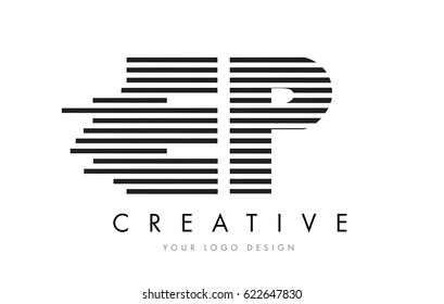 EP E P Zebra Letter Logo Design with Black and White Stripes Vector