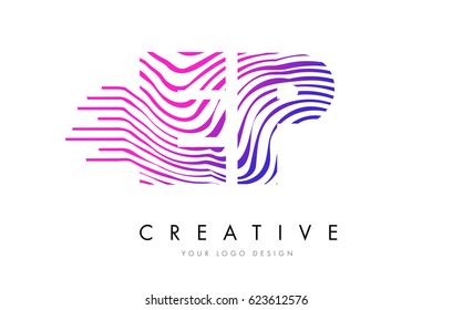 EP E P Zebra Letter Logo Design with Black and White Stripes Vector