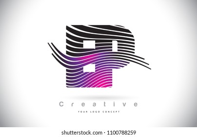 EP E P Zebra Texture Letter Logo Design With Creative Lines and Swosh in Purple Magenta Color Vector.