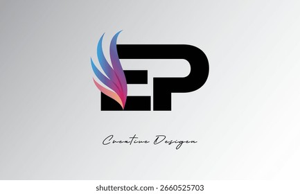EP Feather Gradient Logo – Elegant Wing Monogram for Modern Branding and Visual Identity Design