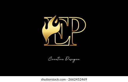 EP Golden Flame Logo Design Luxury Minimalist Symbol for Premium Branding and Creative Identity