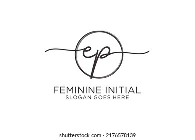 EP handwriting logo with circle template vector logo of initial signature, wedding, fashion, floral and botanical with creative template.