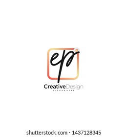 EP initial handwriting with color logo icon template vector.