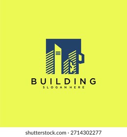 EP Initial Letter Building Logo für Immobilien mit quadratischem Design