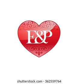 E&P initial letter couple logo with ornament heart shape
