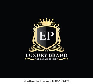 EP Initial Letter Gold kalligraphische feminine Blütenhandgezeichnet heraldische Monogramm antike Vintage Stil Luxus Logo Design.