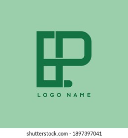 Letra inicial del EP en la plantilla de logotipo de color verde para marca comercial