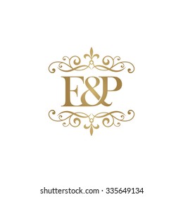 E&P Initial logo. Ornament ampersand monogram golden logo