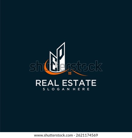 EP initial monogram building and roof logo for real estate with creative circle style design