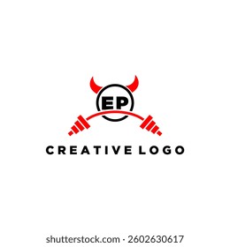 EP initial monogram for fitnes or gym logo with devil style design
