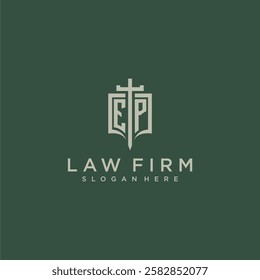 EP initial monogram for law firm with sword and shield logo image