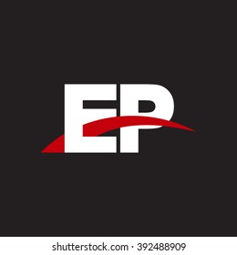 EP initial overlapping swoosh letter logo white red black background