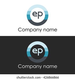 EP letter a circle shape icon logo white blue