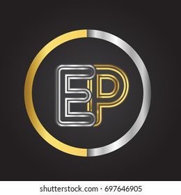 EP Letter logo in a circle. gold and silver colored. Vector design template elements for your business or company identity.